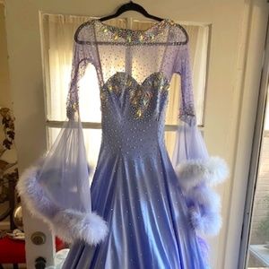 Stunning Sequined Ballroom Gown w/ Faux Fur and Feathers, Size S